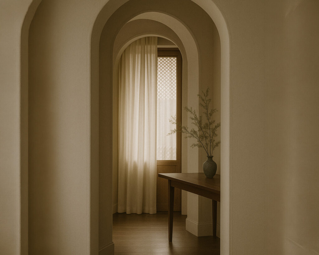 Flur in beigen Tönen mit verträumten Fenster